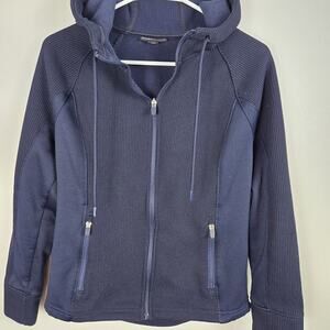 SWISS TECH Women's Size SMALL Navy Blue Ribbed Accent Zip Pocket Hooded Jacket